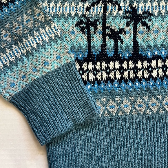 J. Crew Palm Tree Fair Isle Knit Cardigan Sweater Men's Medium - Picture 8 of 8